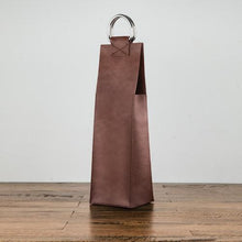 Load image into Gallery viewer, Brown Faux Leather Single-Bottle Wine Tote
