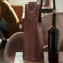 Load image into Gallery viewer, Brown Faux Leather Single-Bottle Wine Tote
