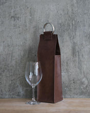 Load image into Gallery viewer, Brown Faux Leather Single-Bottle Wine Tote
