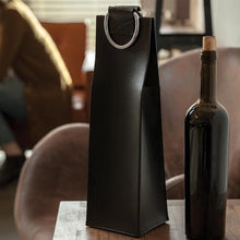 Load image into Gallery viewer, Black Faux Leather Single-Bottle Wine Tote
