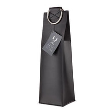 Load image into Gallery viewer, Black Faux Leather Single-Bottle Wine Tote
